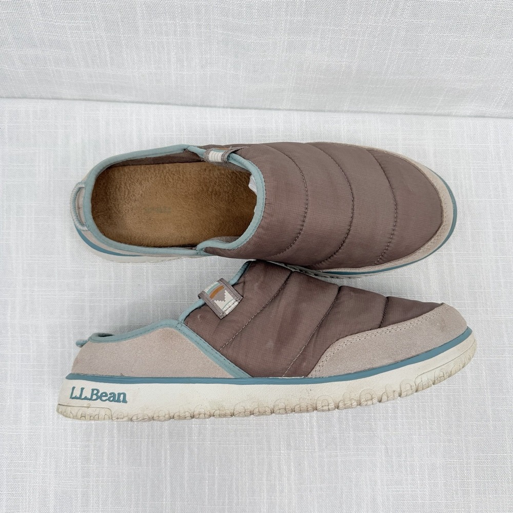 LL Bean Women's Mountain Classic Quilted Brown/Gray/Blue Slides Shoes SZ-10M